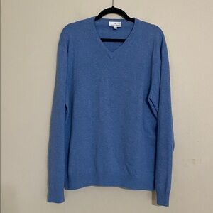 Toscano Men's Blue Sweater v-neck XL pullover casual retro office soft cashmere